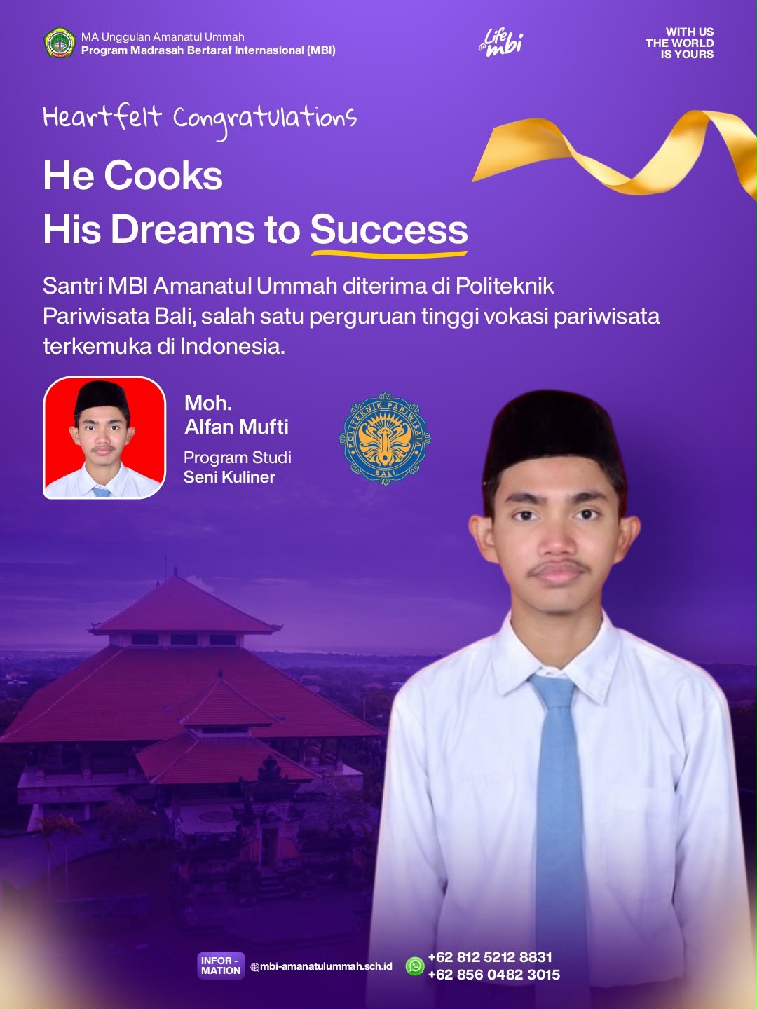 Ubah Passion Jadi Profesi: Moh. Alfan Mufti Santri MBI Amanatul Ummah Tembus D3 Seni Kuliner Poltekpar Bali